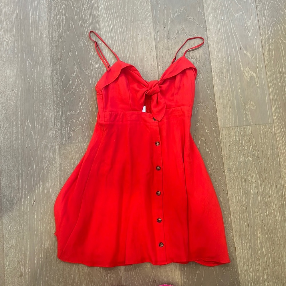 Red front tie dress